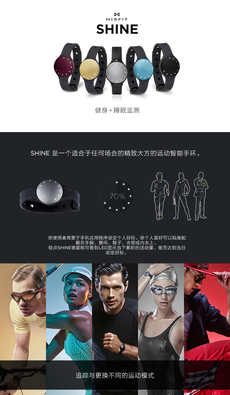 Misfit Shine 智能手環 無需充電 航空鋁合金防水運動睡眠藍牙手表記步器 黑色