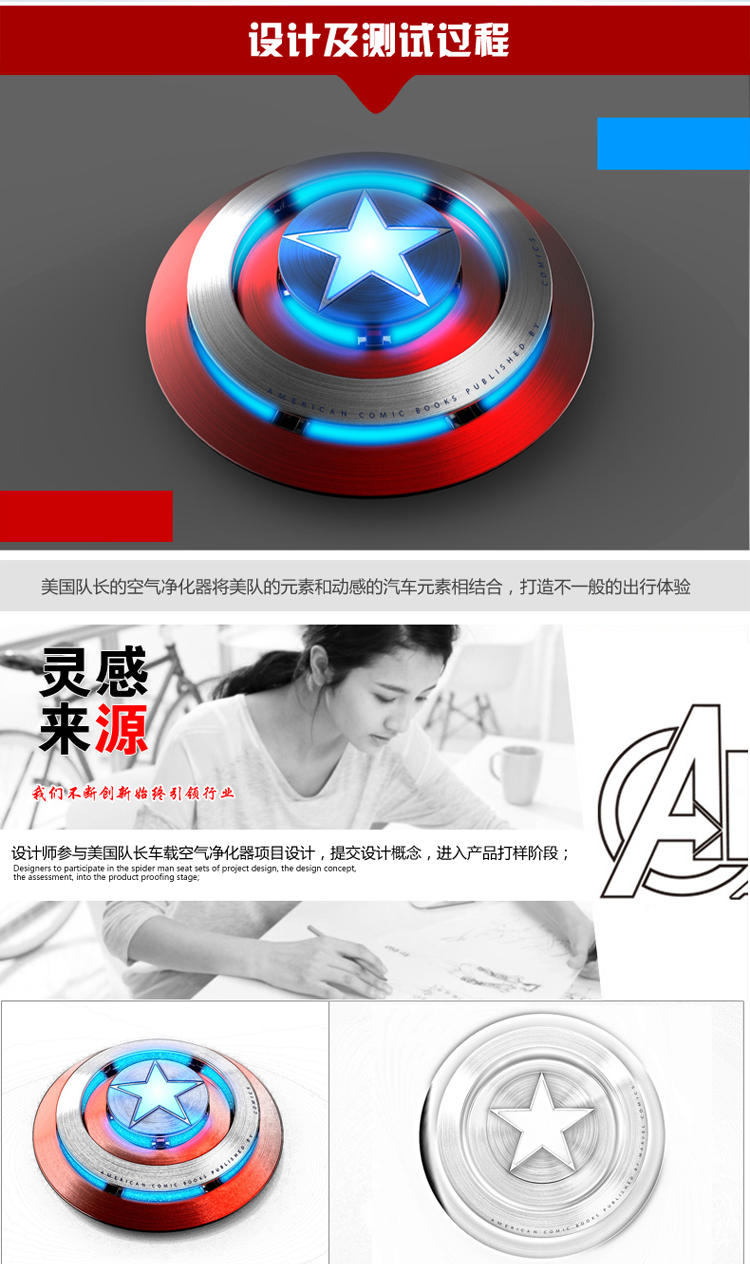 迪士尼卡通漫威英雄美國(guó)隊(duì)長(zhǎng)盾牌車載空氣凈化器 上海禮物