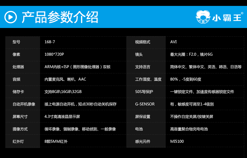 小霸王無縫循環錄影功能行車記錄儀