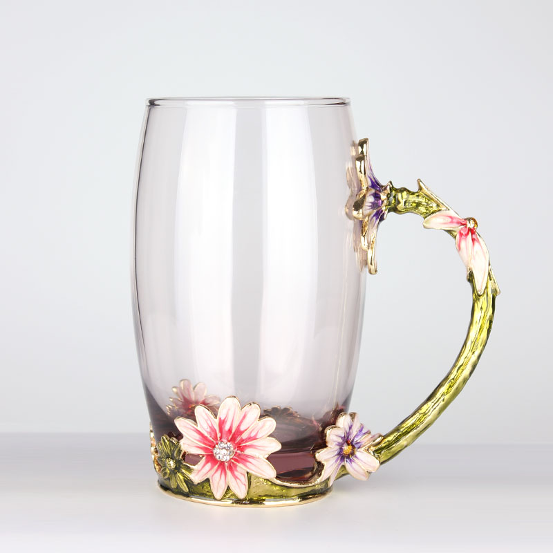 創意琺瑯彩玻璃水杯、情侶茶杯、花茶杯情人節禮物（對杯）