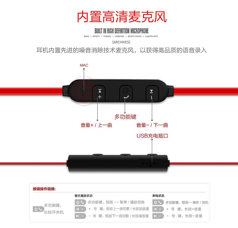 雷恒 RH-828無線運動藍牙防汗通話耳機4.1手機通用雙耳入耳耳塞式