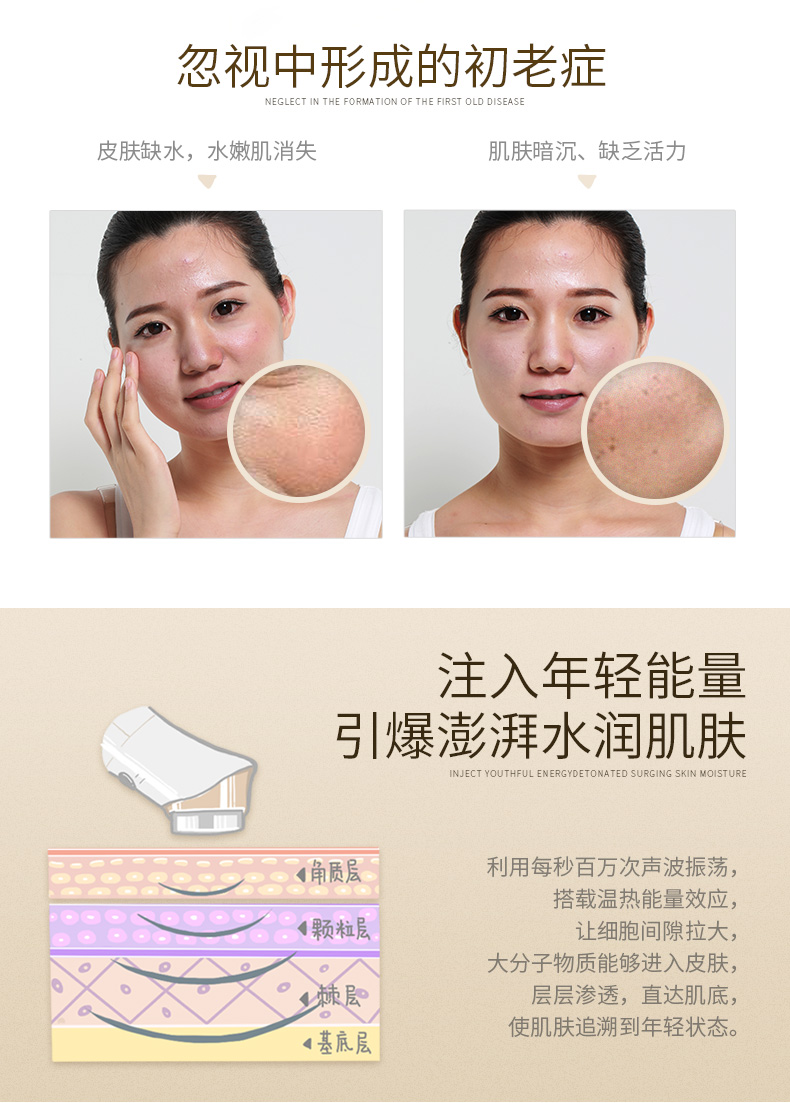 mushu木薯超聲波美膚儀 電子美容家用導入導出儀電動美膚按摩潔面